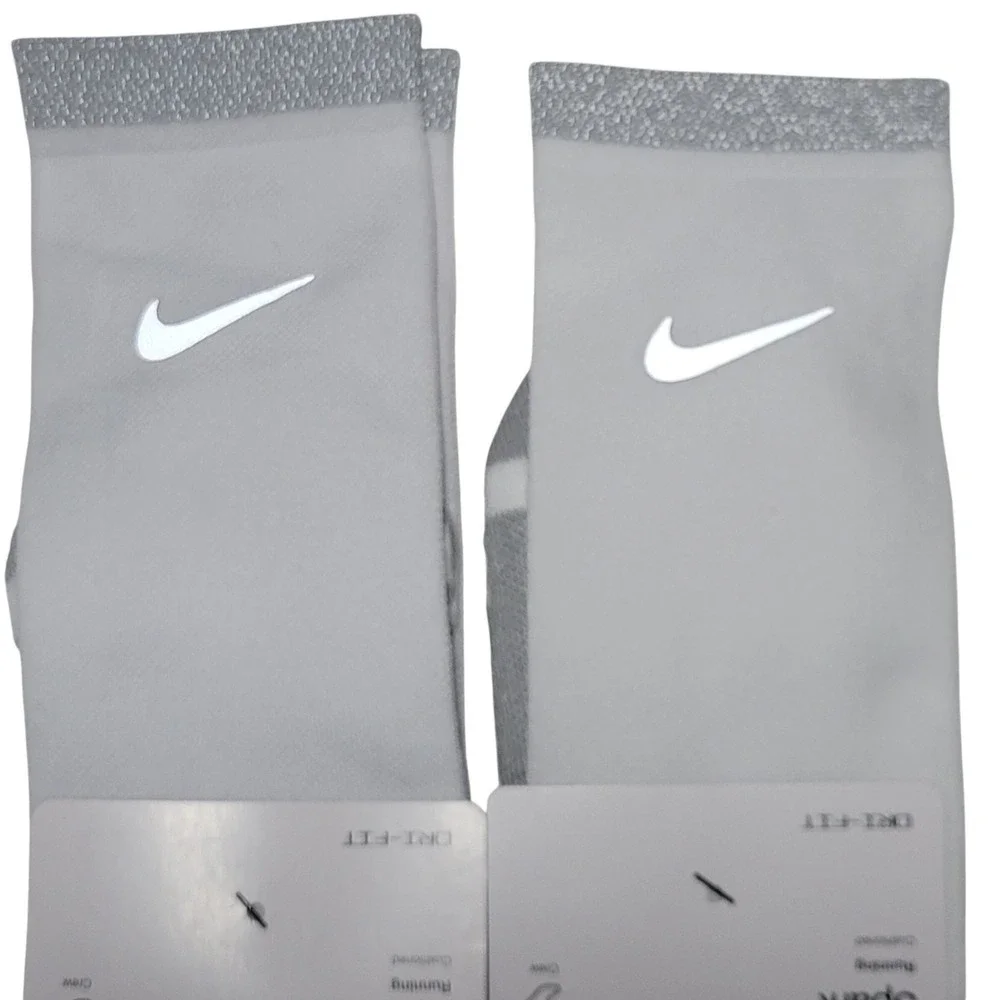 Nike Spark Cushioned Running Crew Socks Women 9.5-11 Men 8-9.5 White 2 Pair NEW